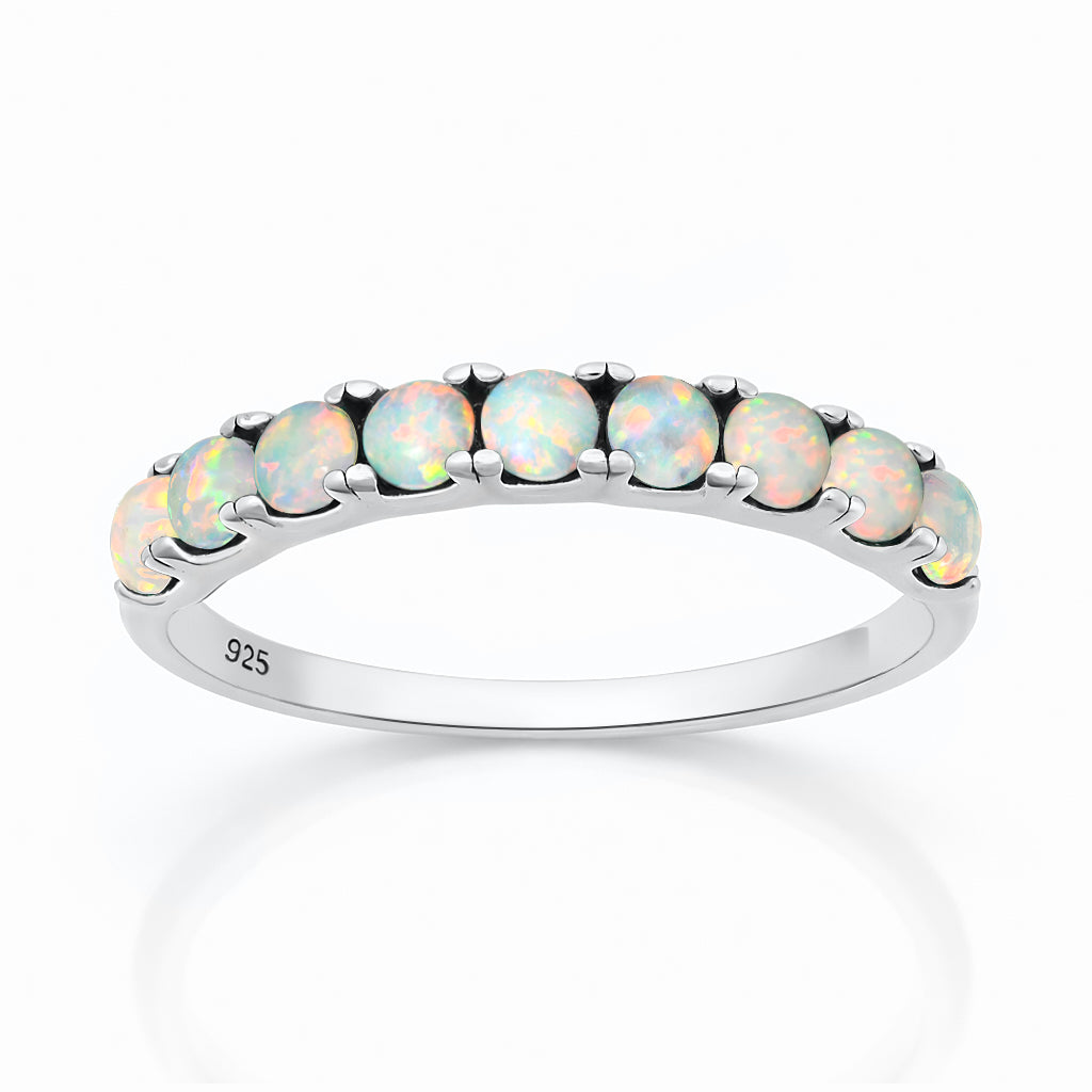 Sterling Silver White Synthetic Opal Stacking Ring