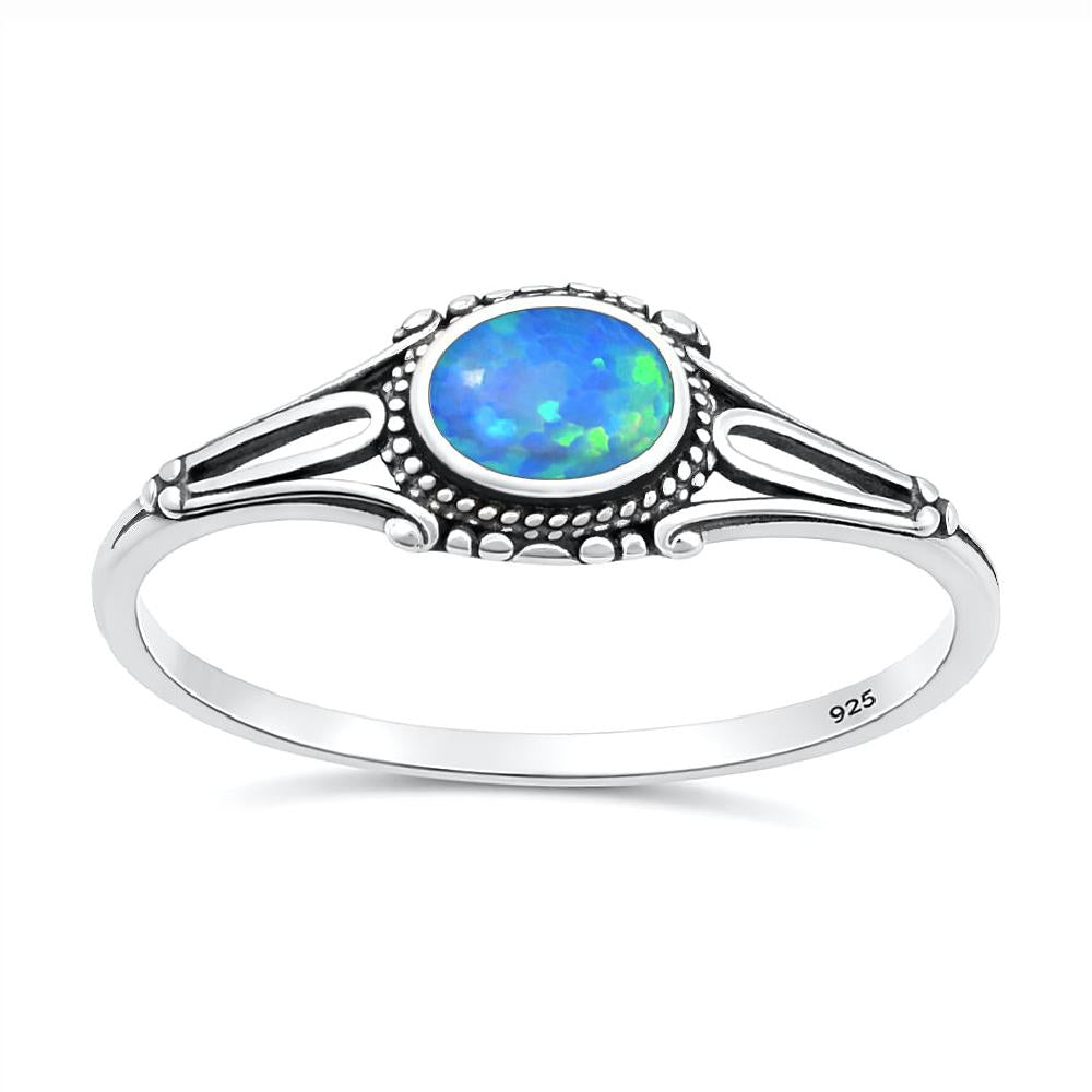 Sterling Silver Blue Synthetic Opal Bali Style Ring