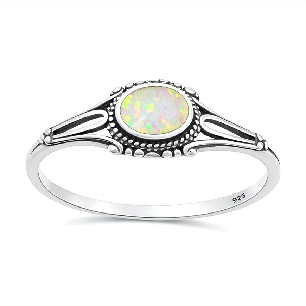 Sterling Silver White Synthetic Opal Bali Style Ring