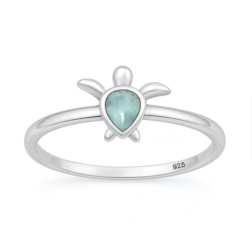 Sterling Silver Sea Turtle Larimar Ring