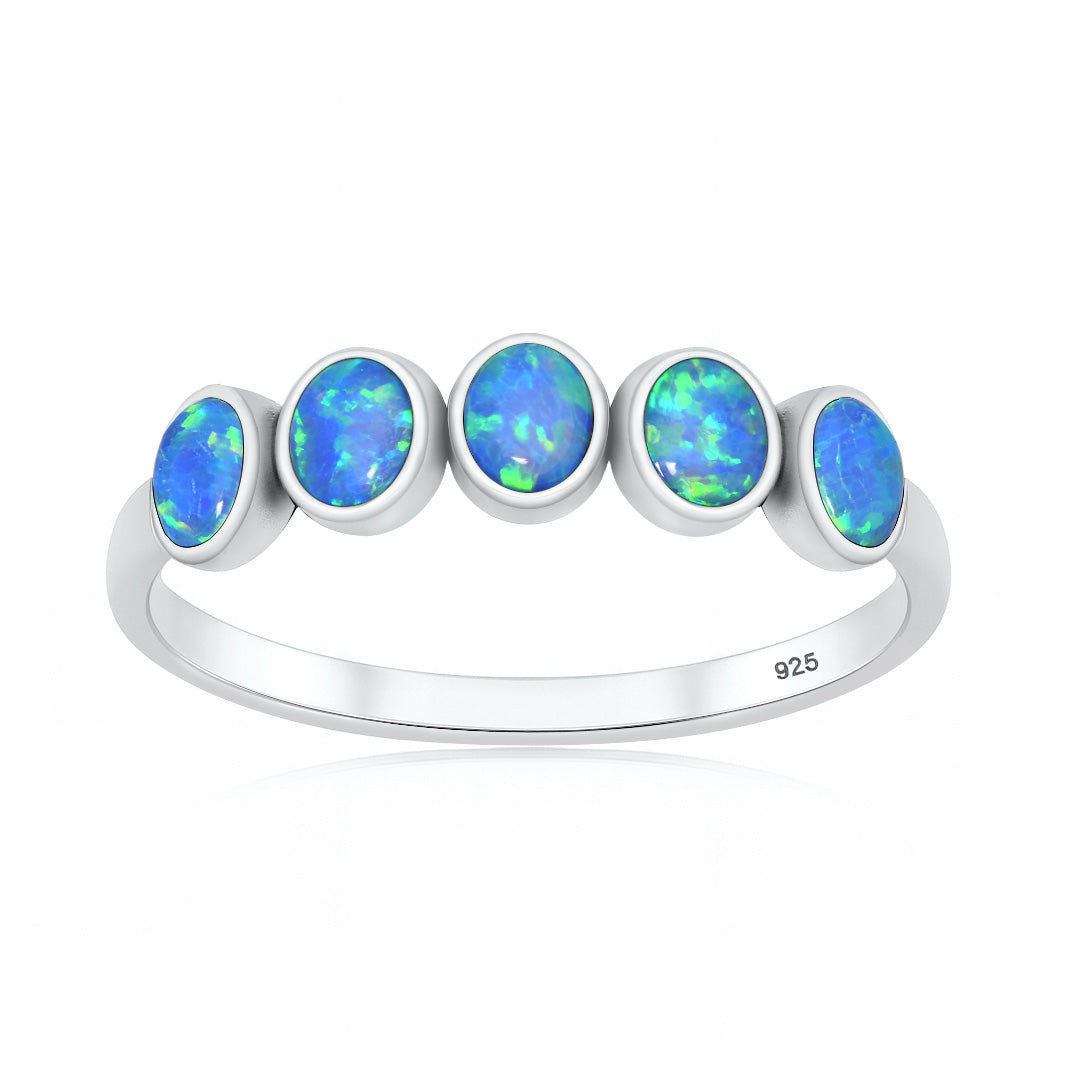 Sterling Silver Blue Synthetic Opal Five Stone Ring