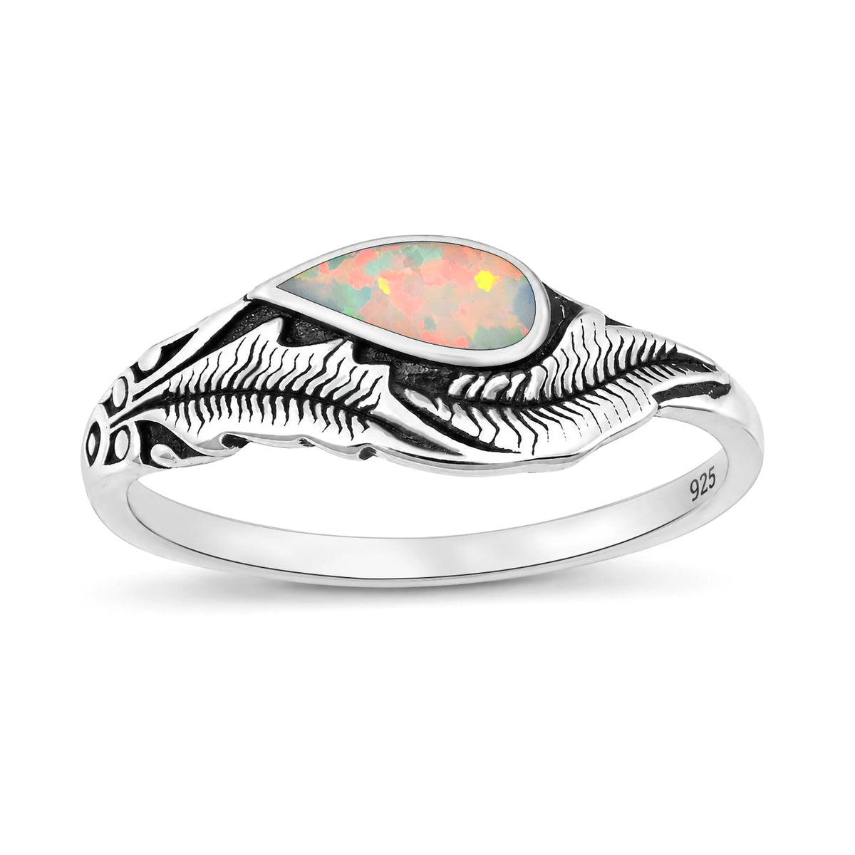 Sterling Silver Opal Feather Ring