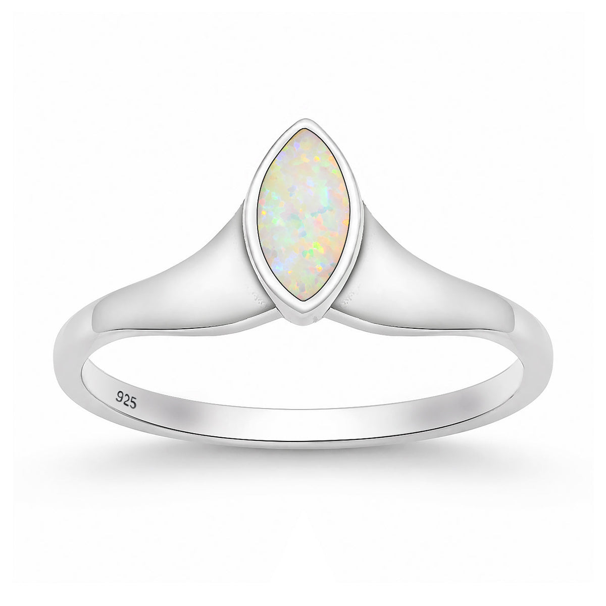 Sterling Silver White Synthetic Opal Marquise Solitaire Ring