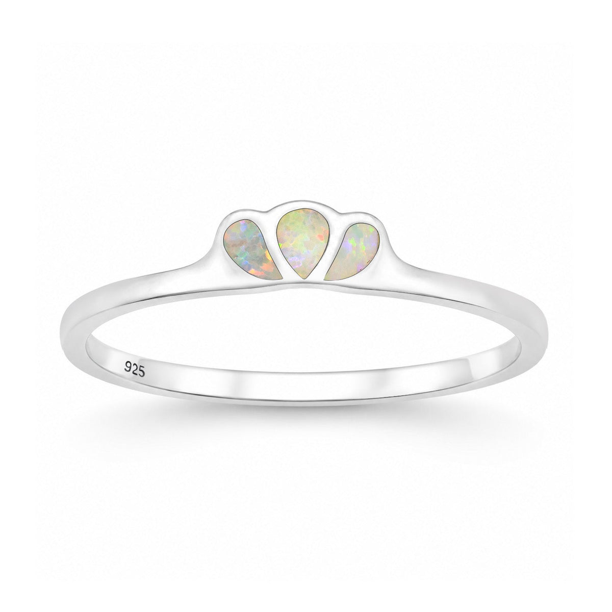 Sterling Silver White Synthetic Opal Triple Teardrop Ring