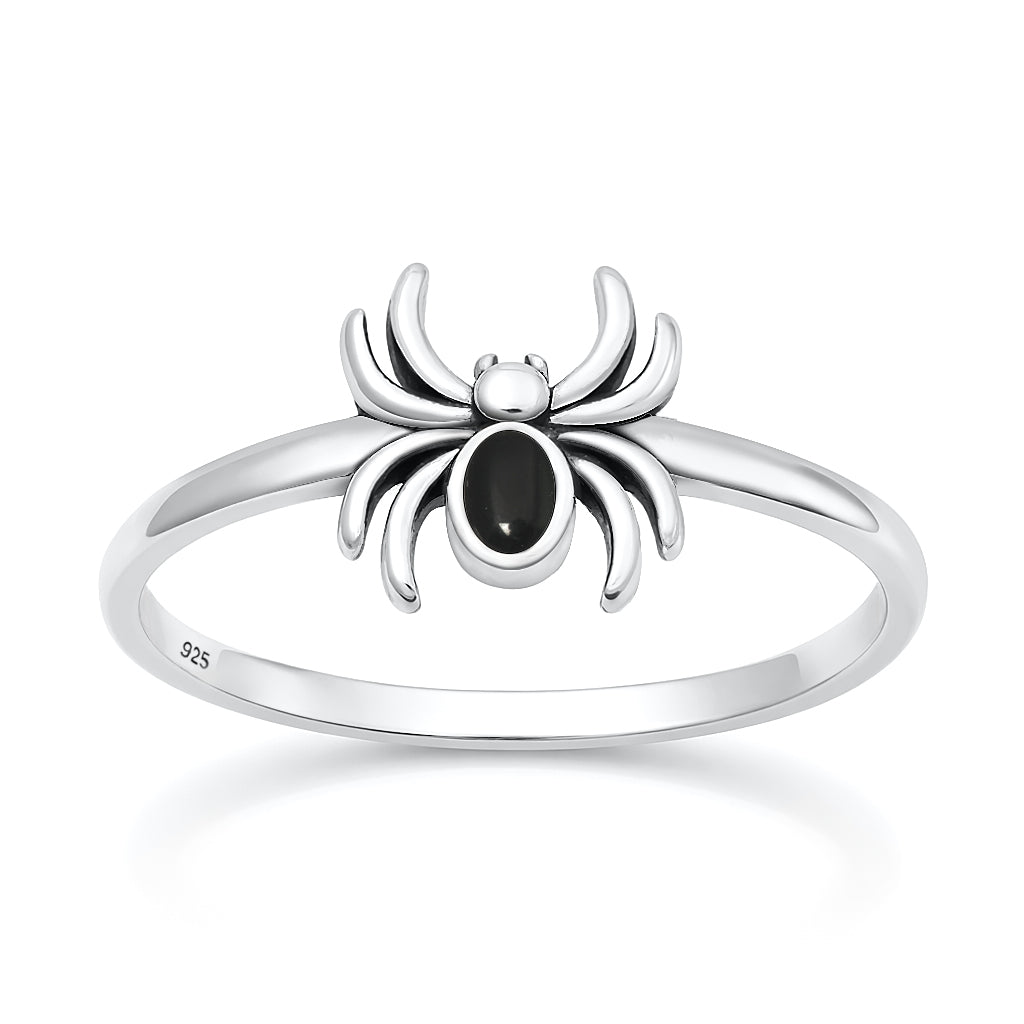 Sterling Silver Black Agate Spider Ring