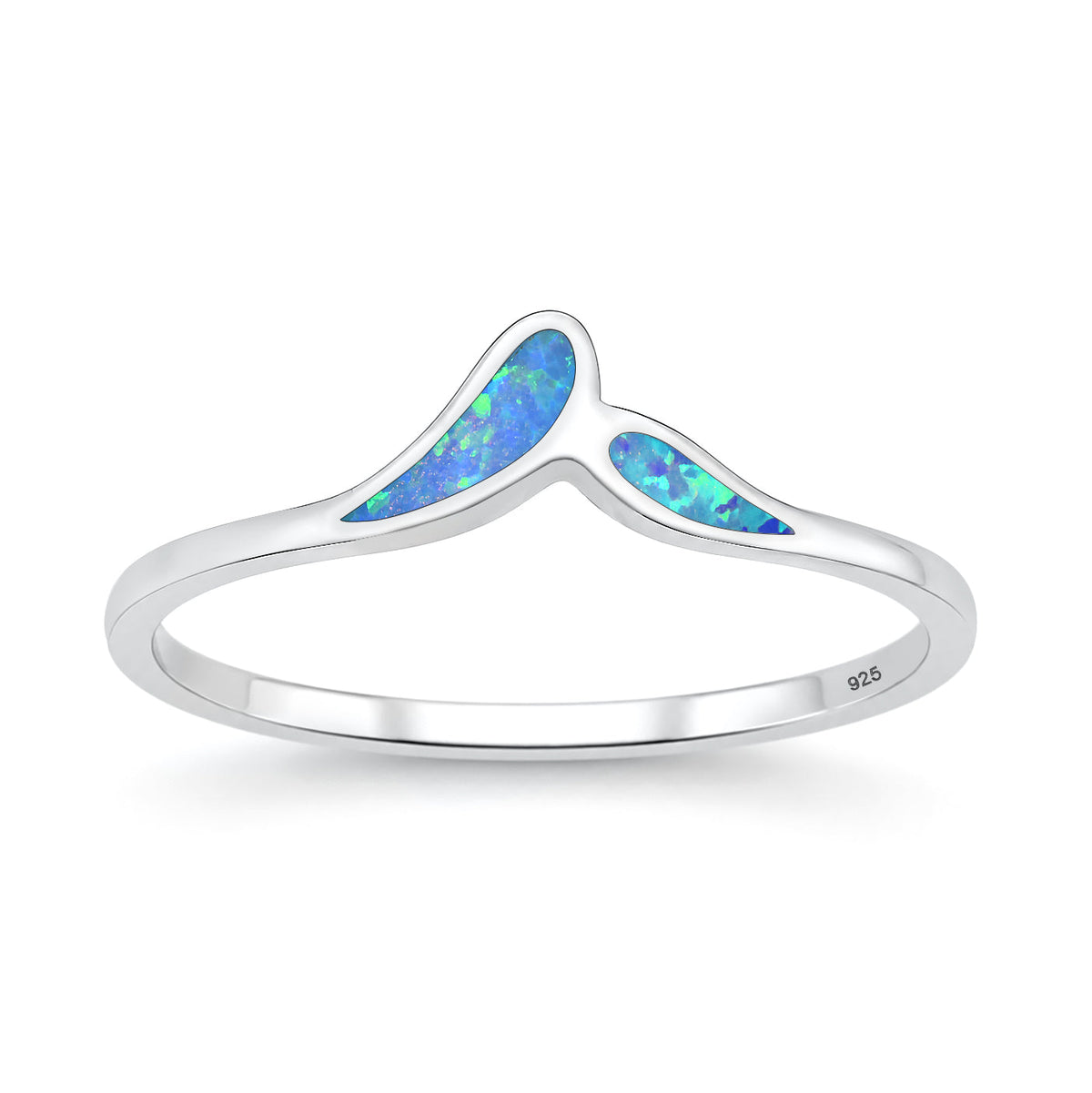 Sterling Silver Blue Synthetic Opal Chevron Ring