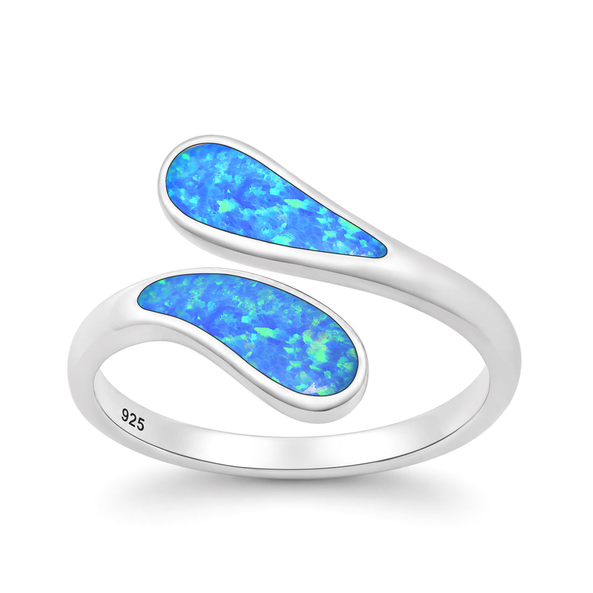 Sterling Silver Blue Synthetic Opal Crossover Ring