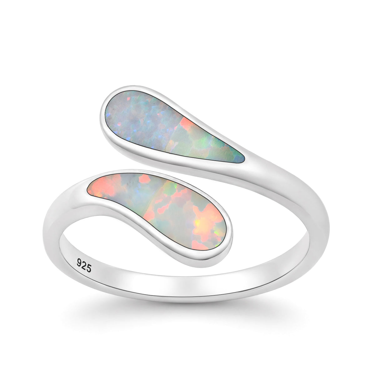 Sterling Silver White Synthetic Opal Crossover Ring