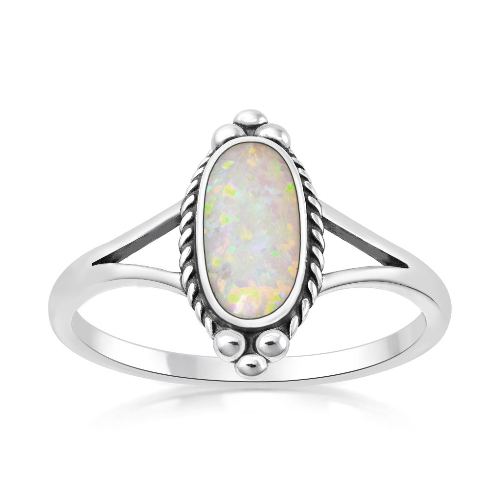 Sterling Silver White Synthetic Opal Ring