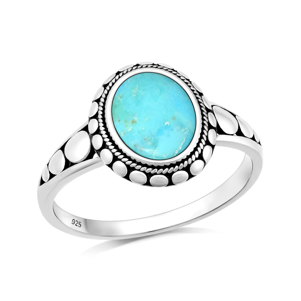 Sterling Silver Turquoise Bali Design Ring