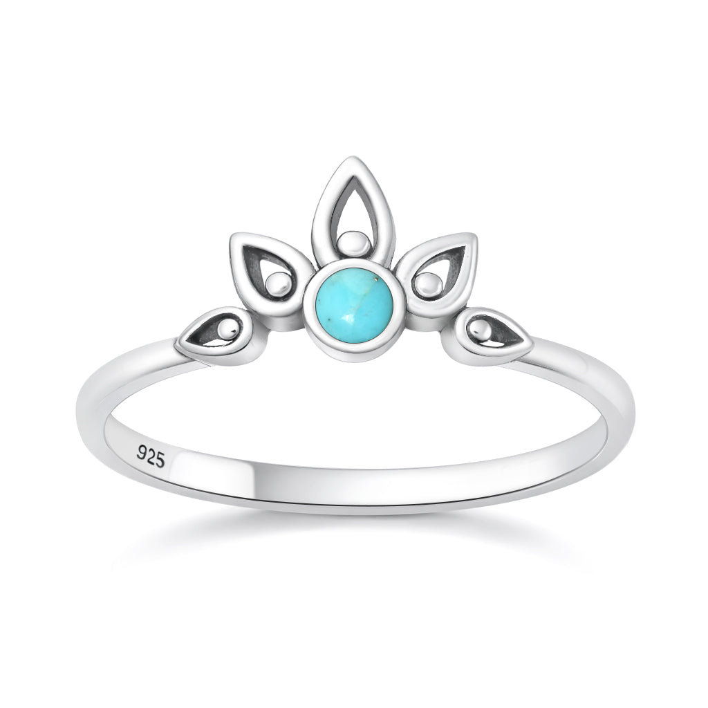 Sterling Silver Turquoise Lotus Crown Ring