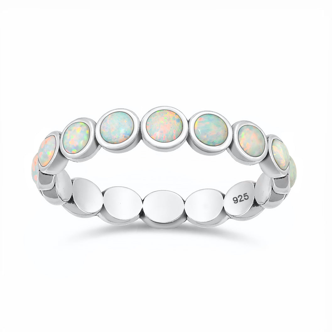 Sterling Silver White Synthetic Opal Eternity Ring