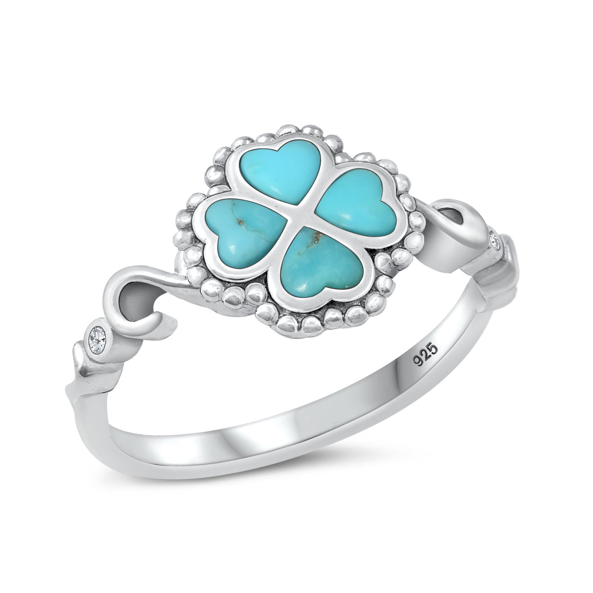 Sterling Silver Turquoise Four Leaf Clover Ring