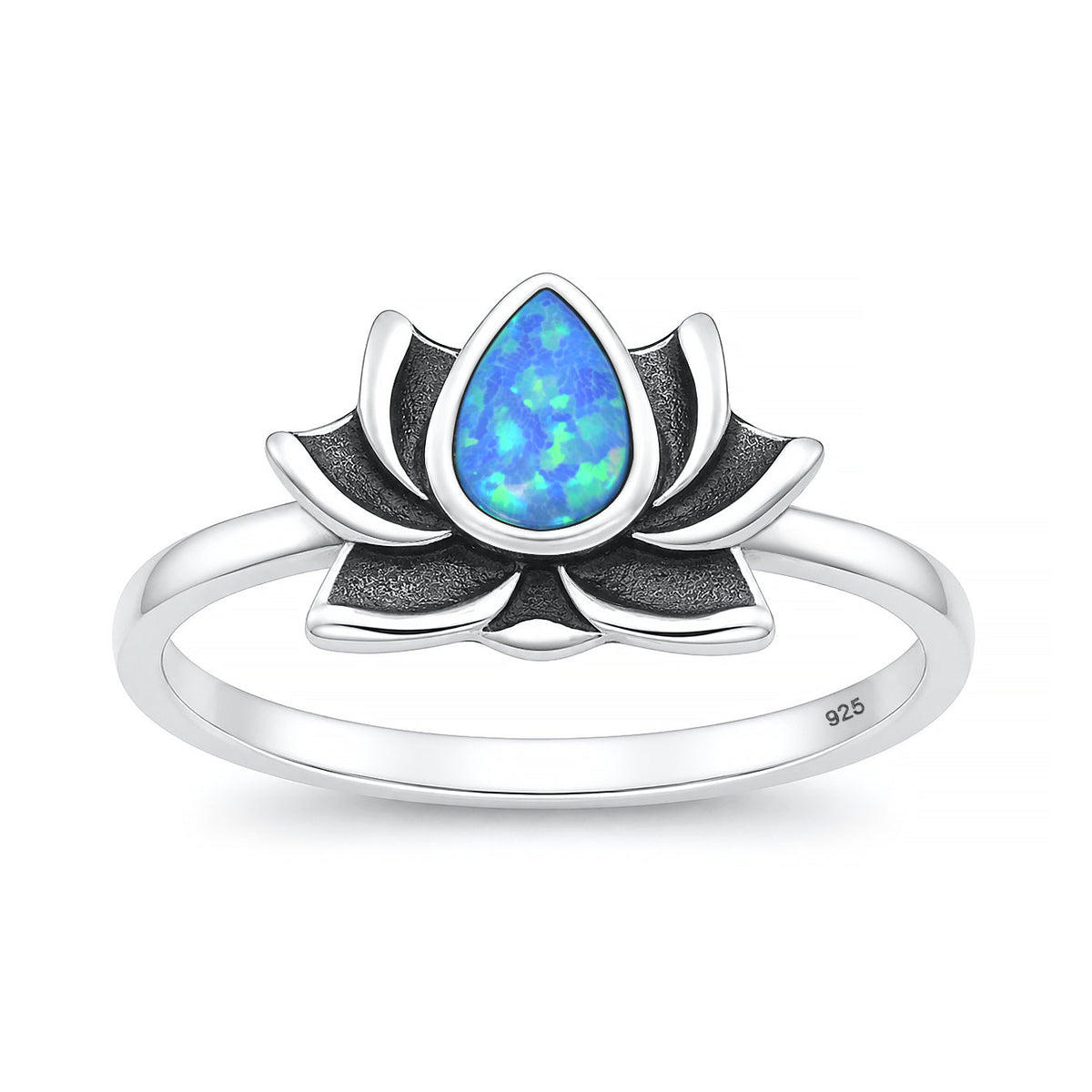 Sterling Silver Blue Synthetic Opal Lotus Ring