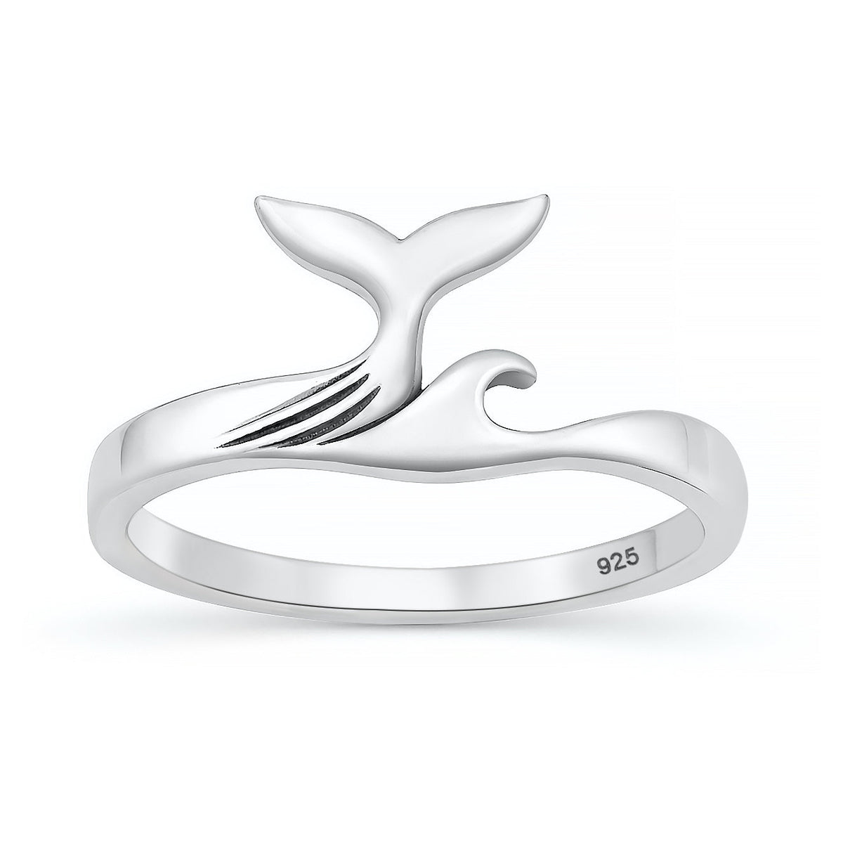 Sterling Silver Wave Whale Tail Ocean Ring
