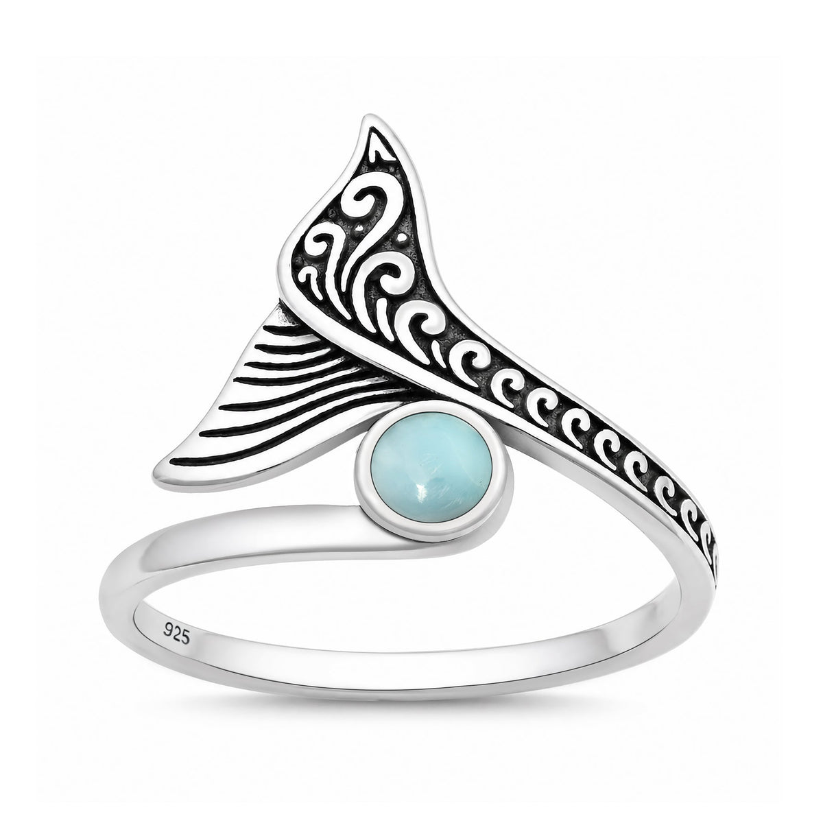 Sterling Silver Larimar Whale Tail Ring