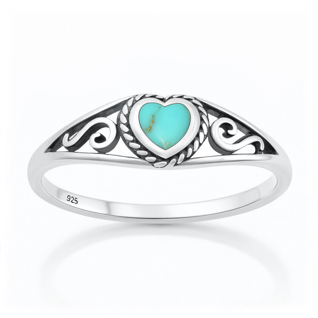 Sterling Silver Turquoise Filigree Heart Ring