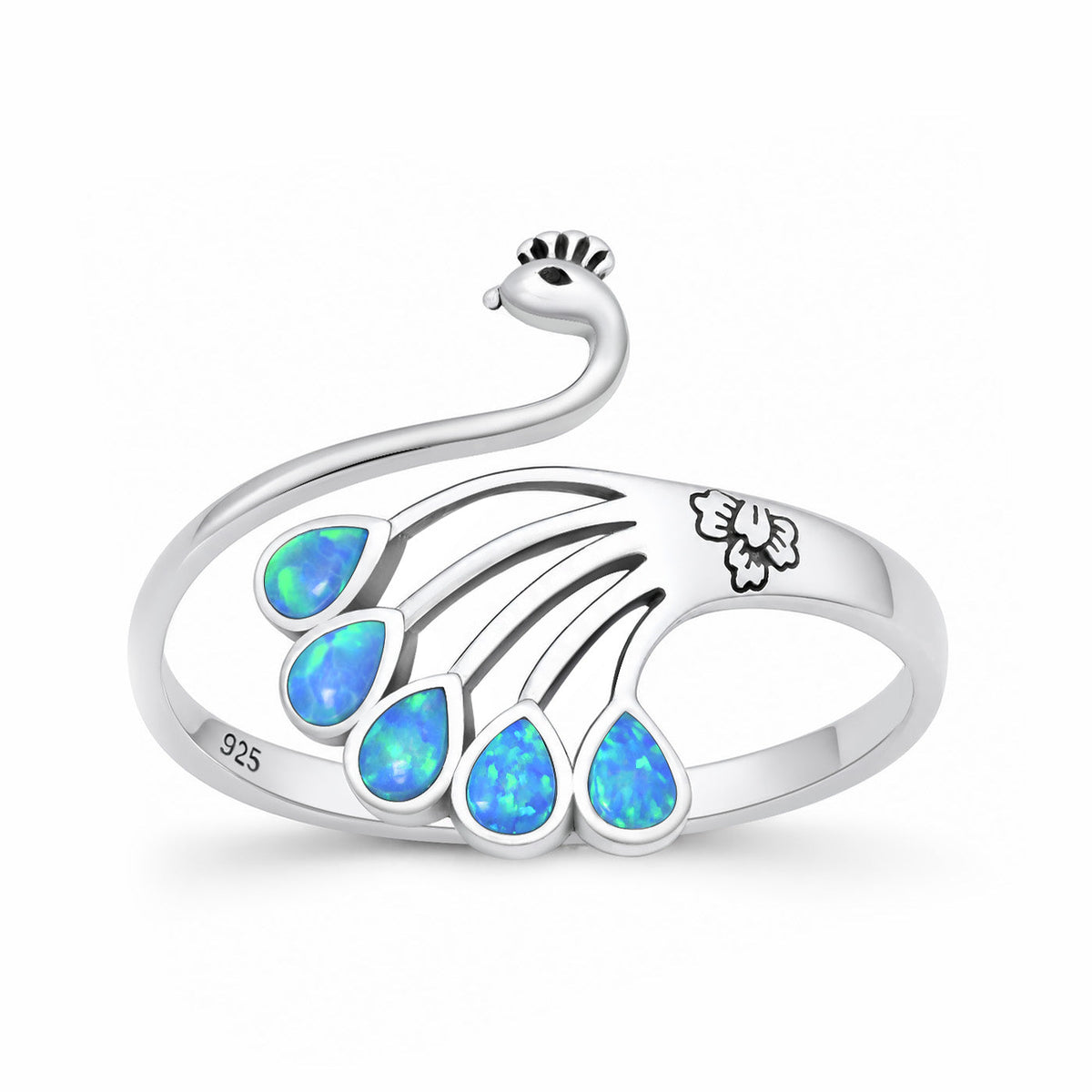Sterling Silver Blue Synthetic Opal Peacock Ring