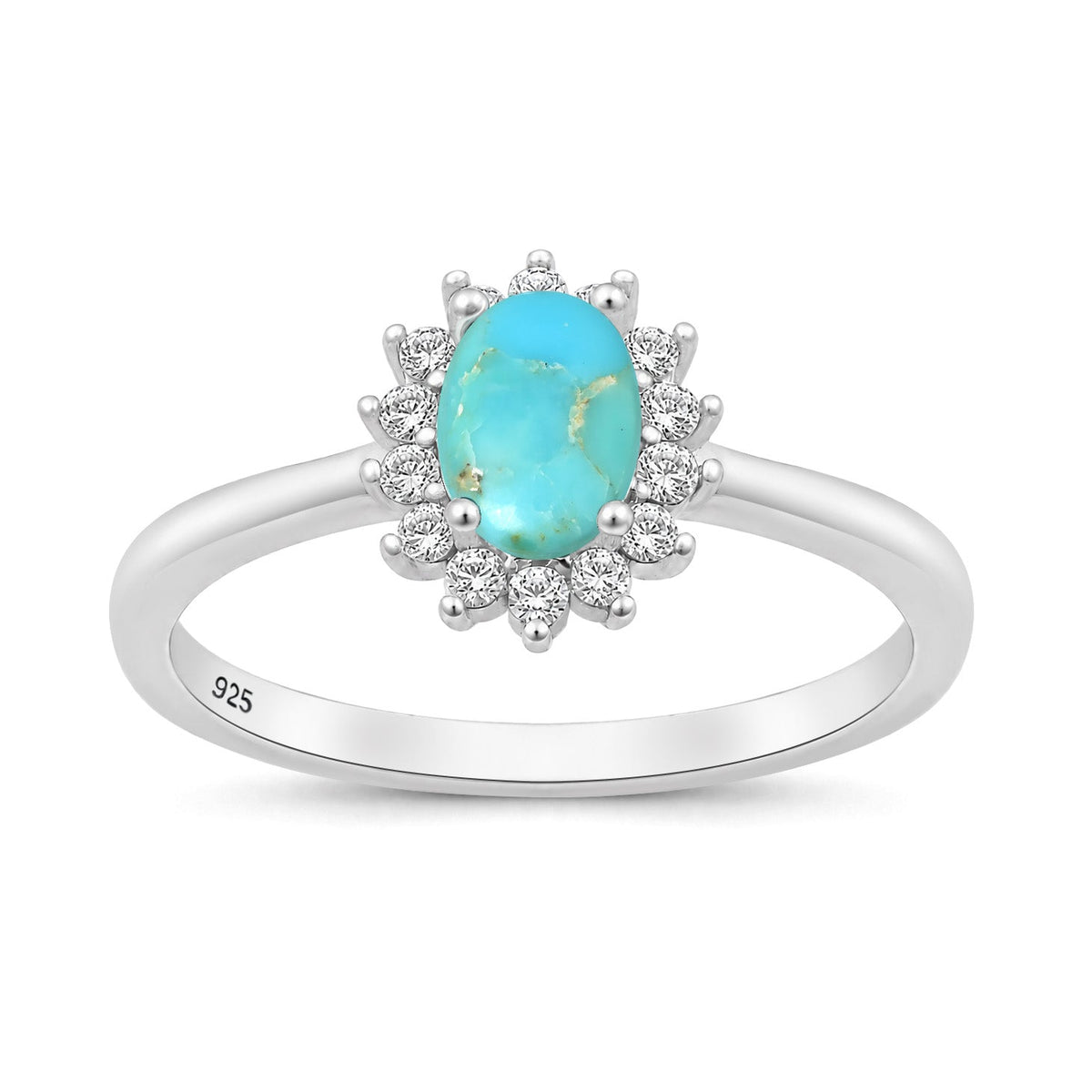 Sterling Silver Turquoise CZ Halo Ring