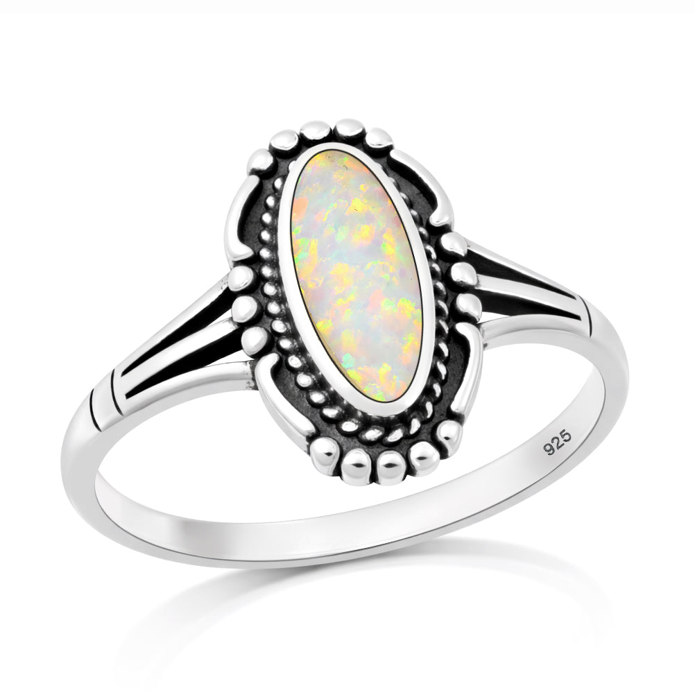 Sterling Silver White Synthetic Opal Ring