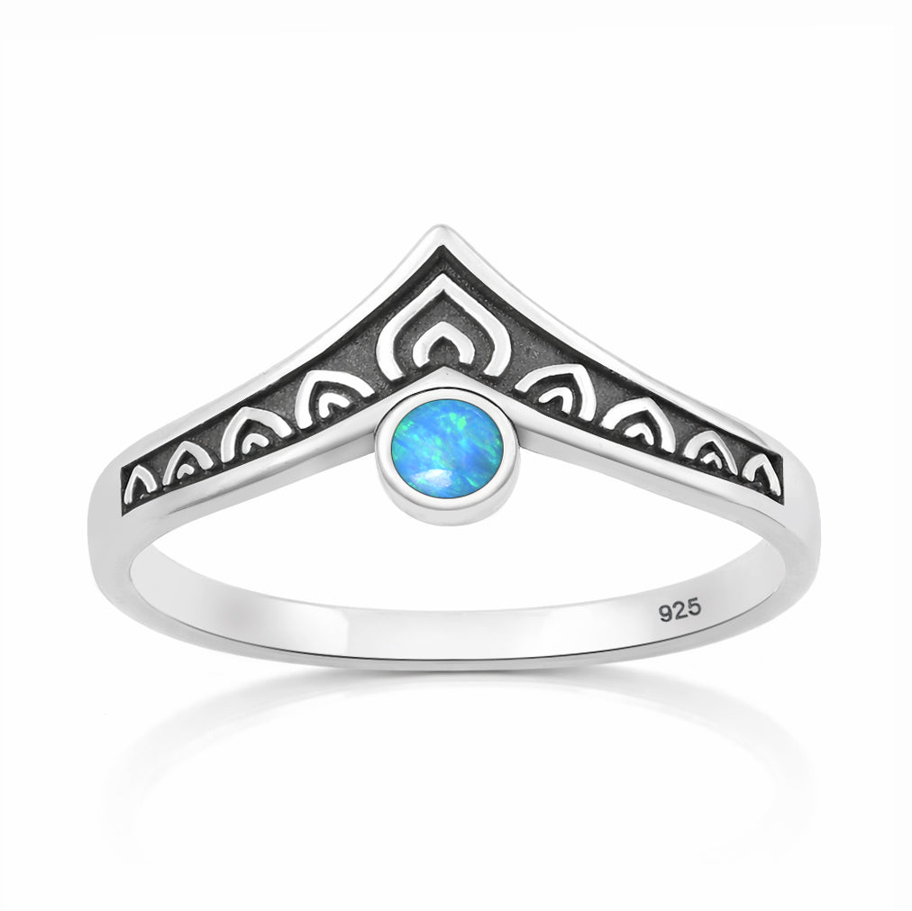 Sterling Silver Blue Synthetic Opal Chevron Ring