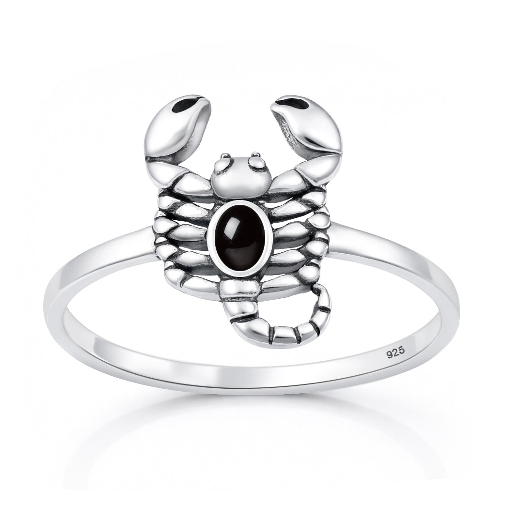 Sterling Silver Black Agate Scorpion Ring