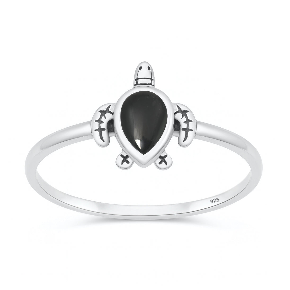 Sterling Silver Black Agate Sea Turtle Ring