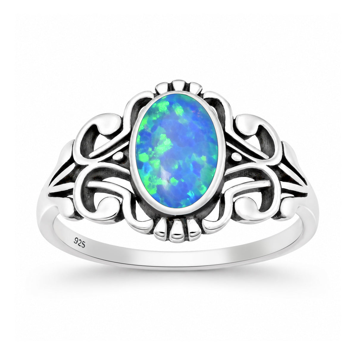 Sterling Silver Blue Synthetic Opal Swirl Ring