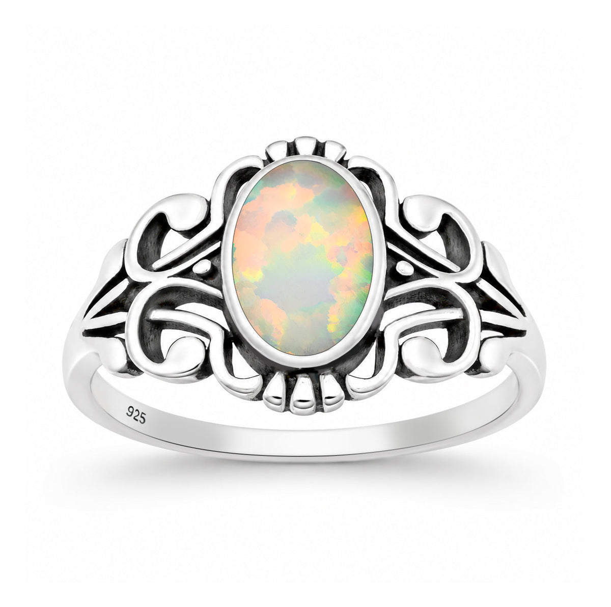 Sterling Silver White Synthetic Opal Swirl Ring