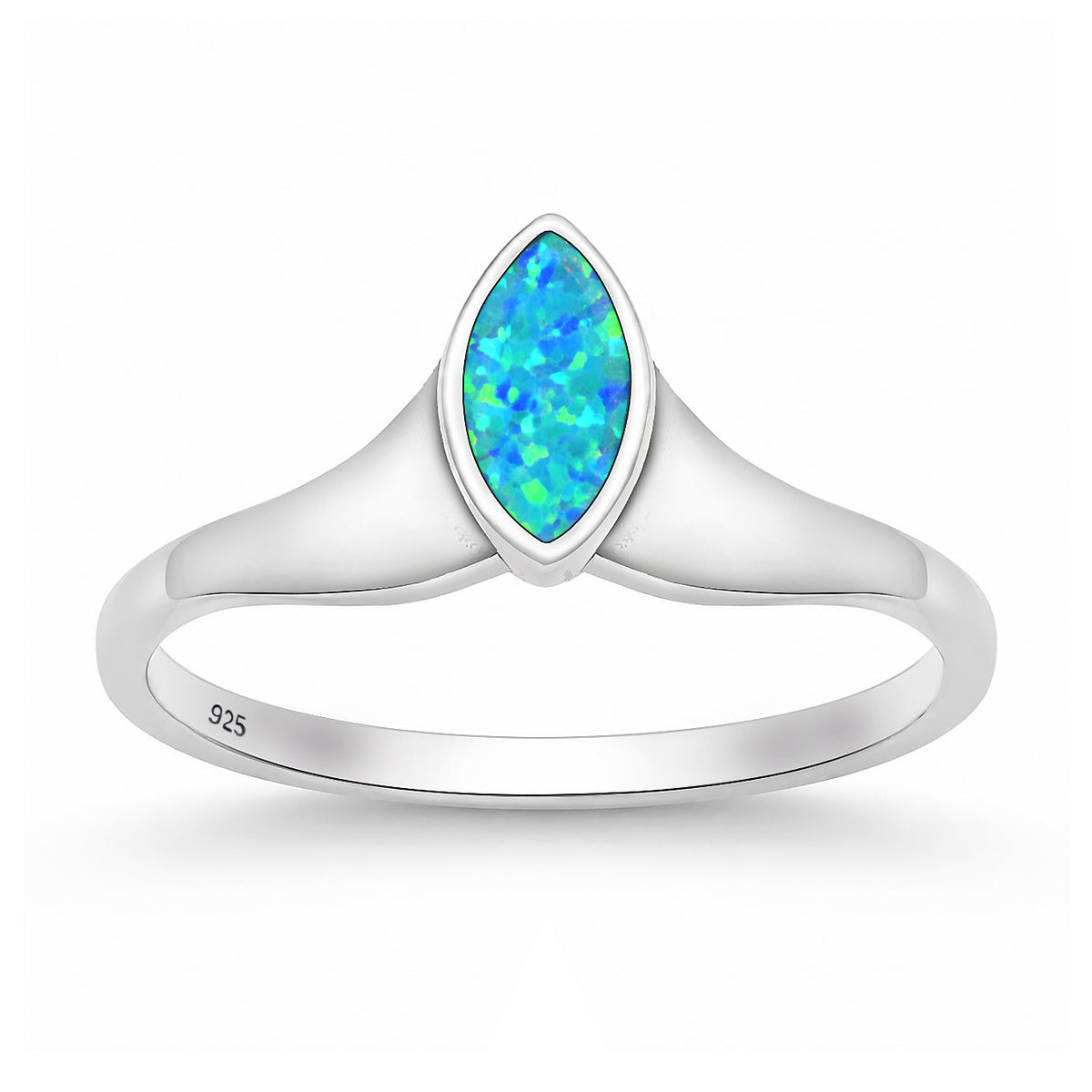 Sterling Silver Blue Synthetic Opal Marquise Ring