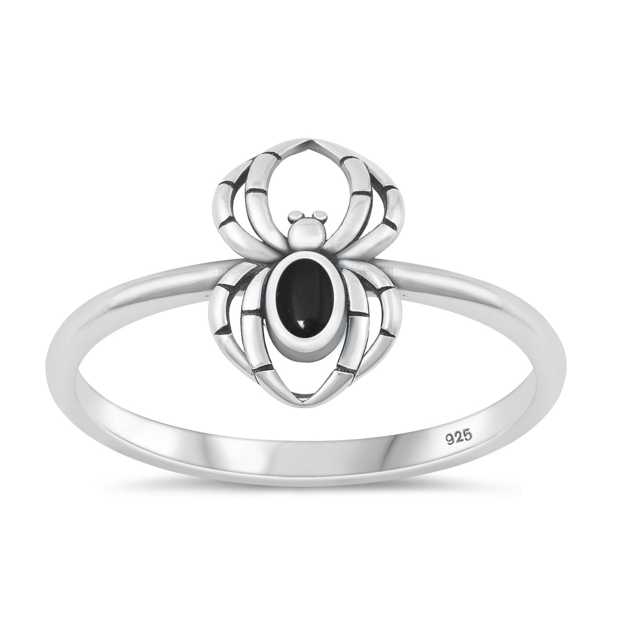 Sterling Silver Black Agate Spider Ring