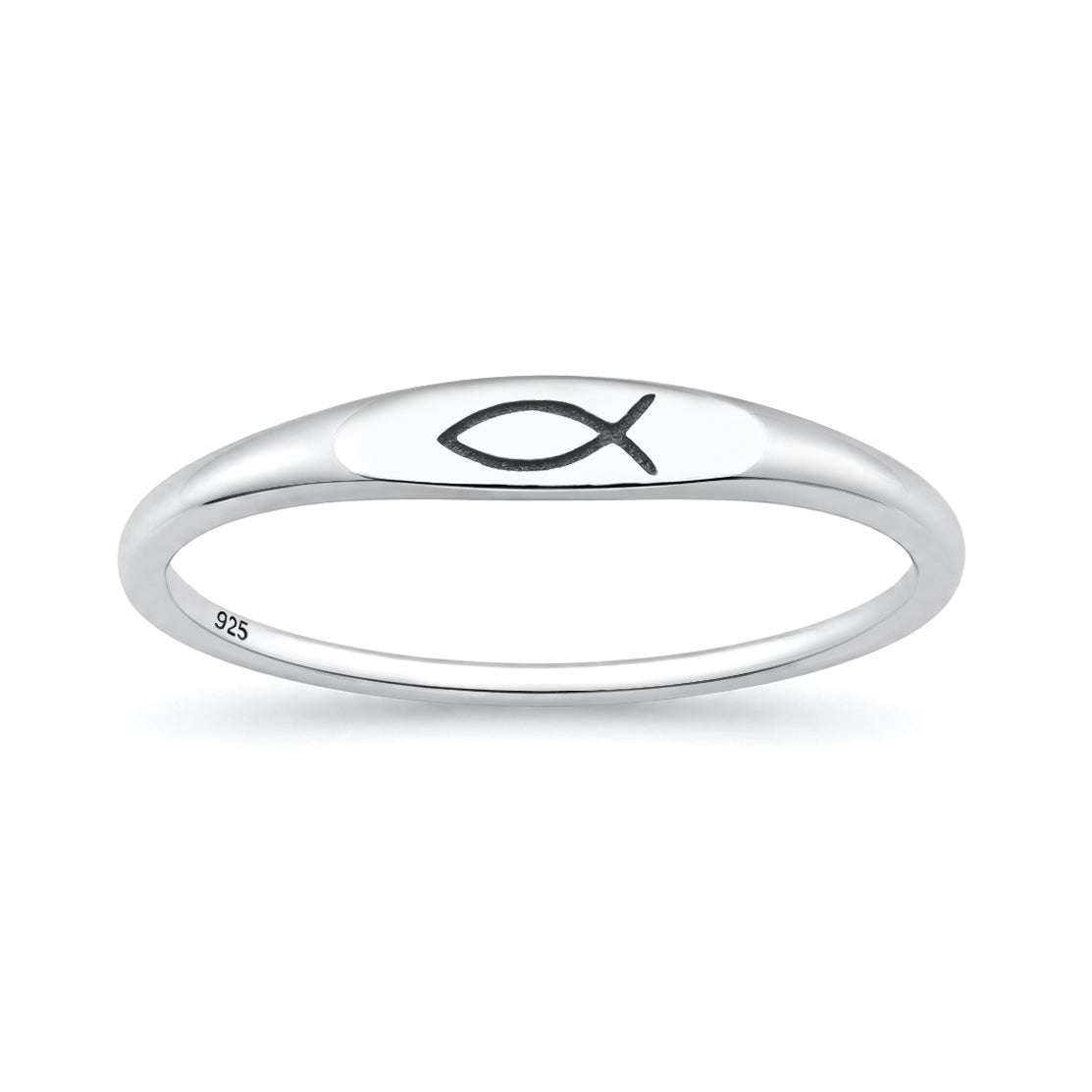 Sterling Silver Christian Fish Ichthys Ring