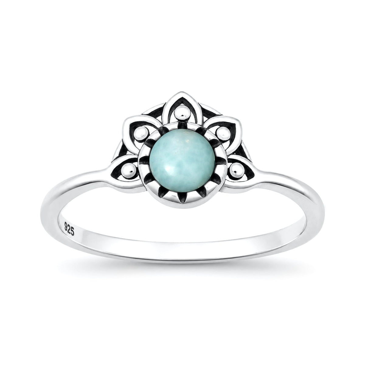 Sterling Silver Larimar Mandala Ring
