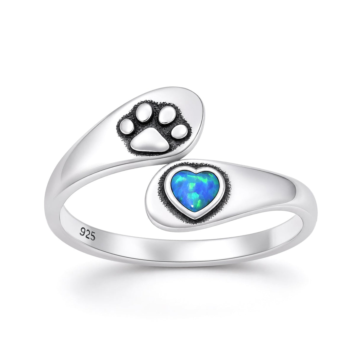 Sterling Silver Blue Synthetic Opal Paw Print Ring