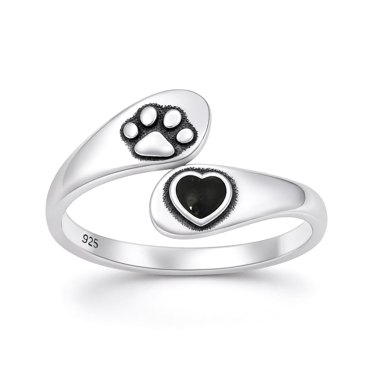 Sterling Silver Black Agate Paw Print Ring