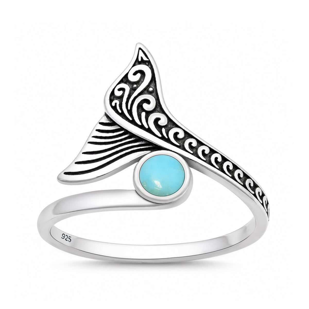 Sterling Silver Turquoise Whale Tail Ring