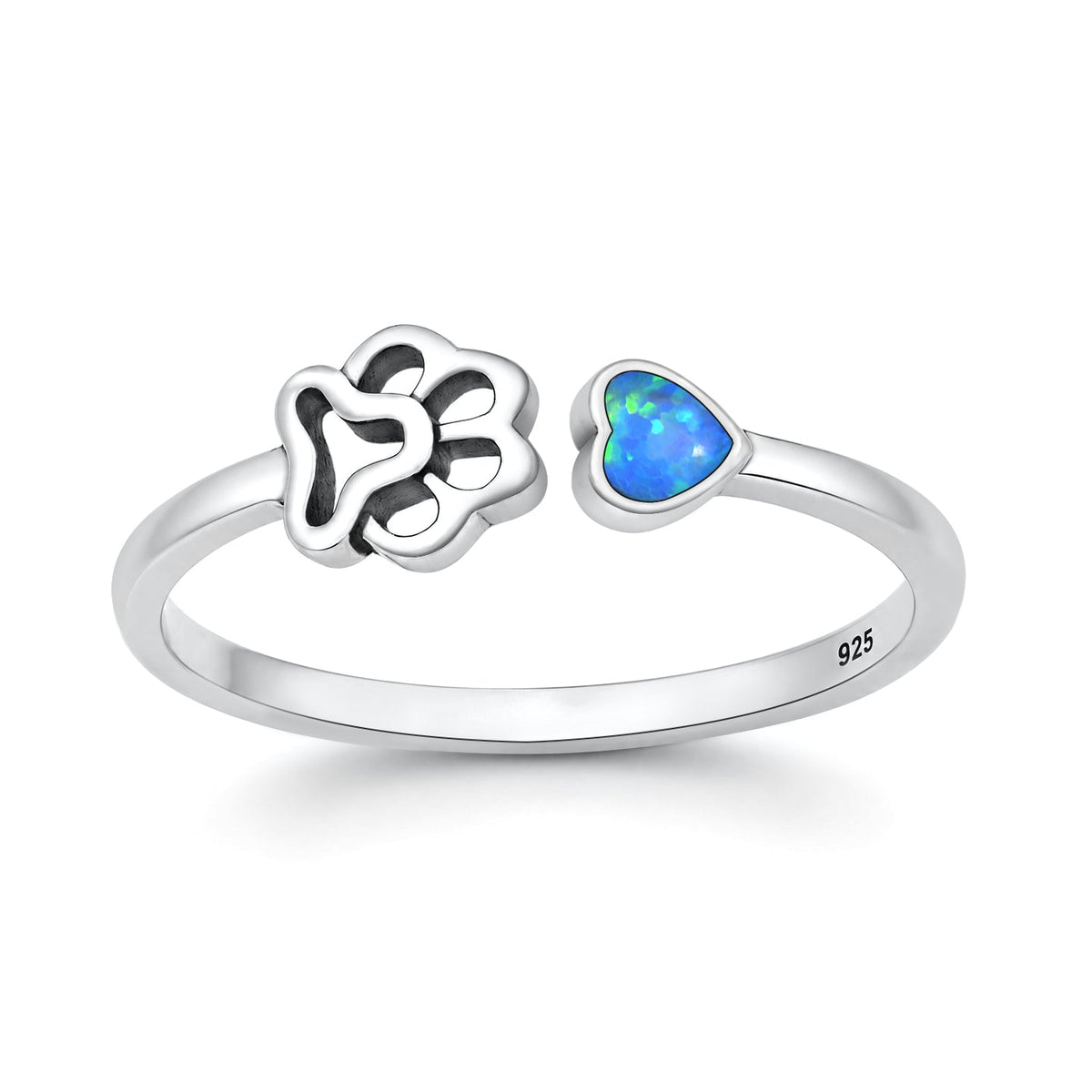 Sterling Silver Blue Synthetic Opal Paw Print Ring