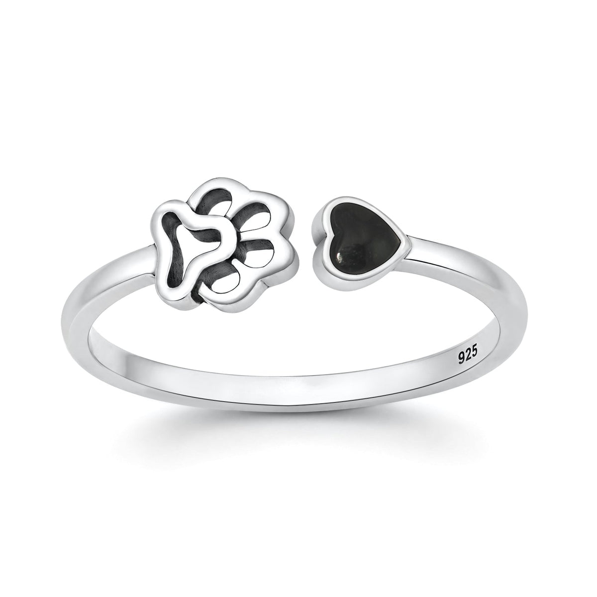 Sterling Silver Black Agate Paw Print Ring