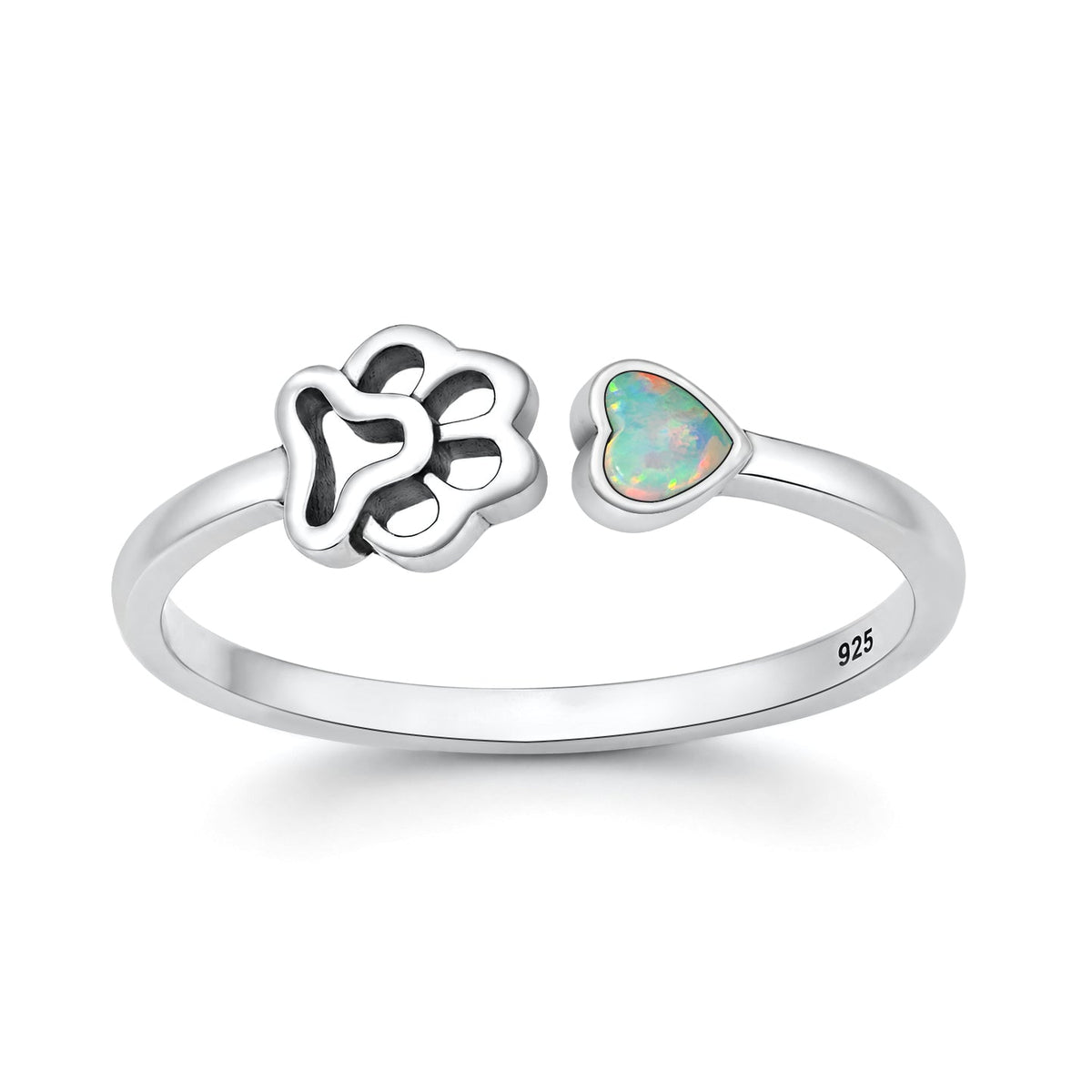 Sterling Silver White Synthetic Opal Paw Print Ring
