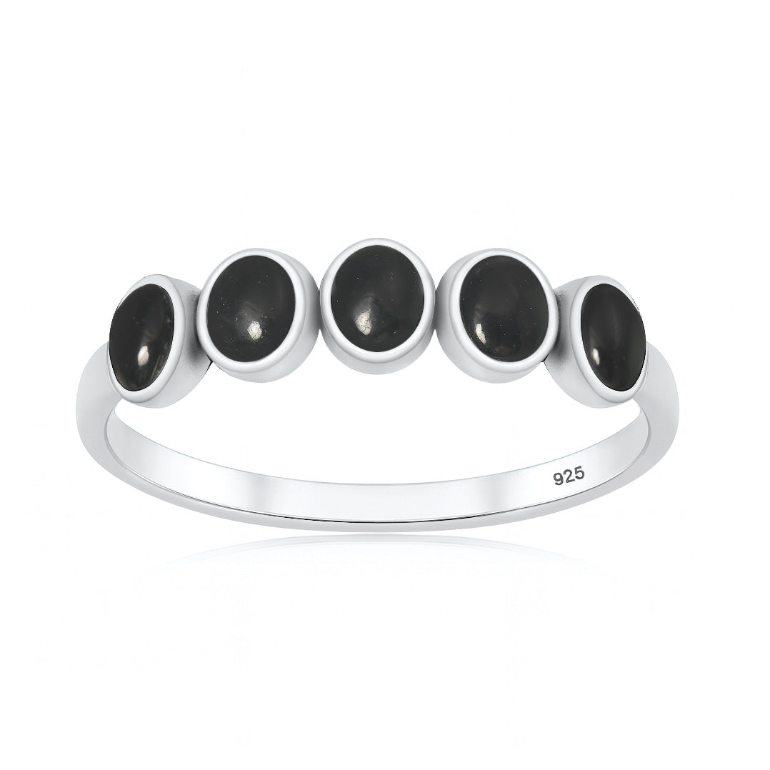 Sterling Silver Five Black Onyx Ring