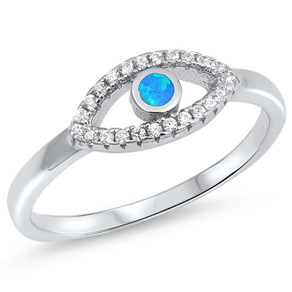 Clear CZ Blue Lab Opal Evil Eye Ring New .925 Sterling Silver Band Sizes 4-12