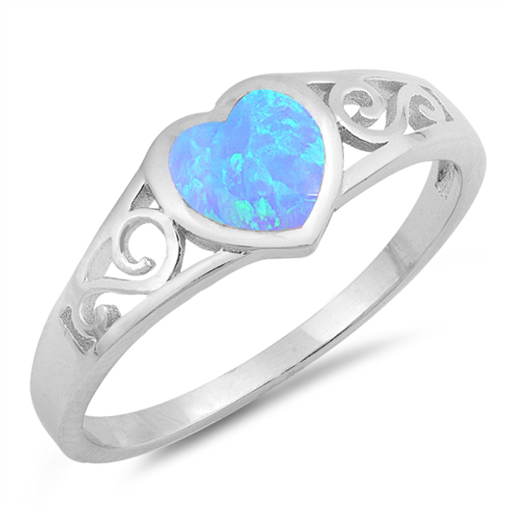Blue Lab Opal Heart Swirl Cutout Promise Ring Sterling Silver Band Sizes 4-10