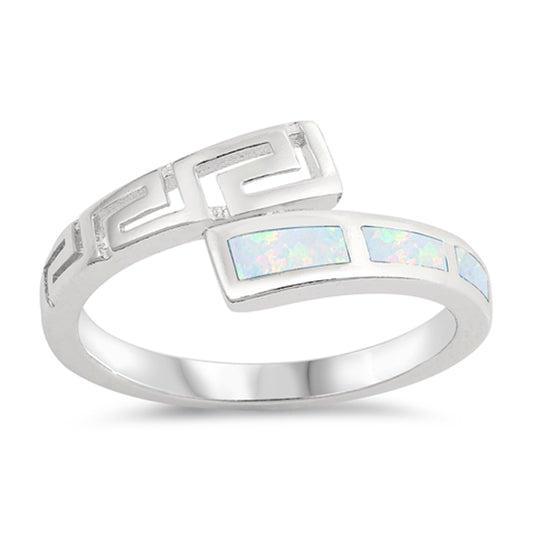 White Lab Opal Greek Key Filigree Midi Ring .925 Sterling Silver Band Sizes 5-10