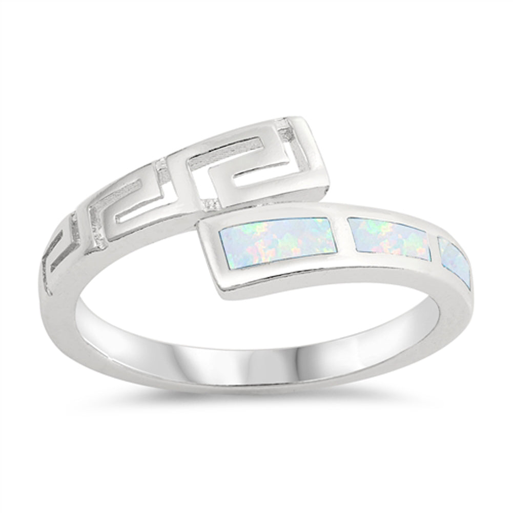 White Lab Opal Greek Key Filigree Midi Ring .925 Sterling Silver Band Sizes 5-10