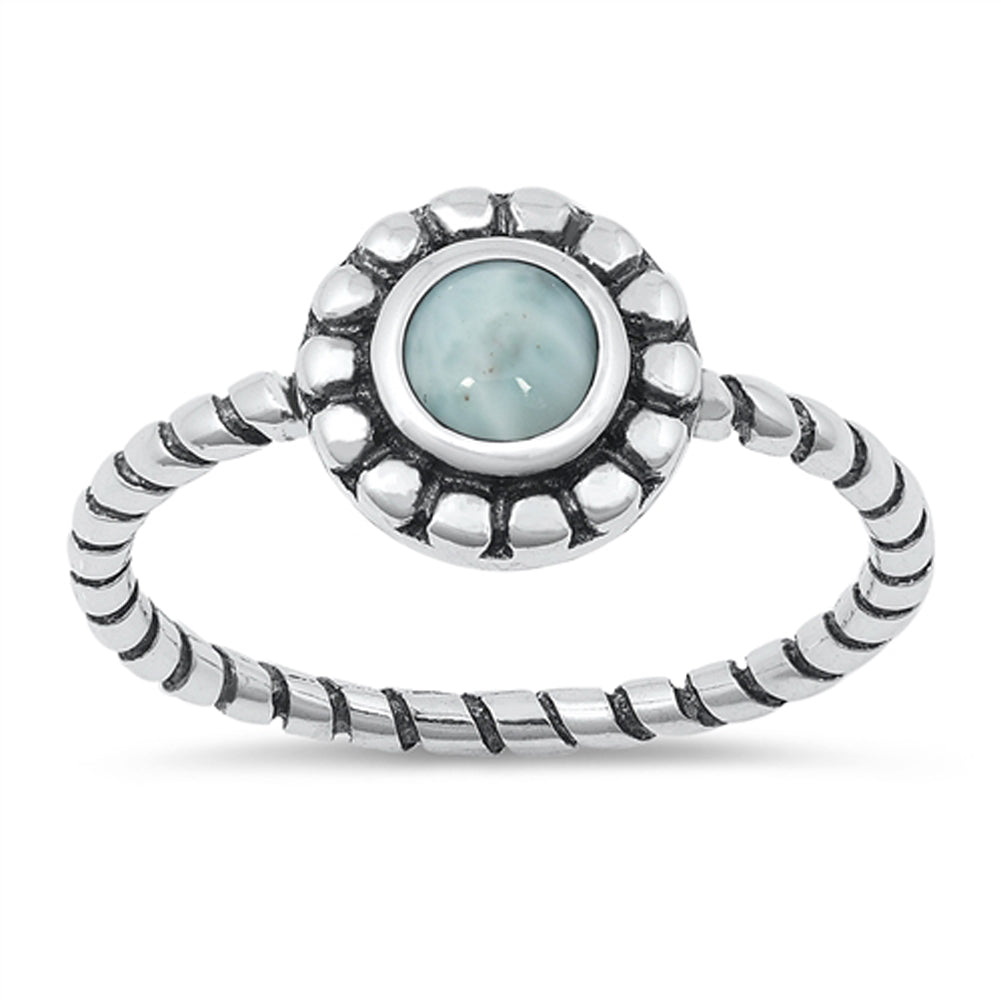 Bali Style Sun Flower Rope Larimar Ring .925 Sterling Silver Band Sizes 4-10