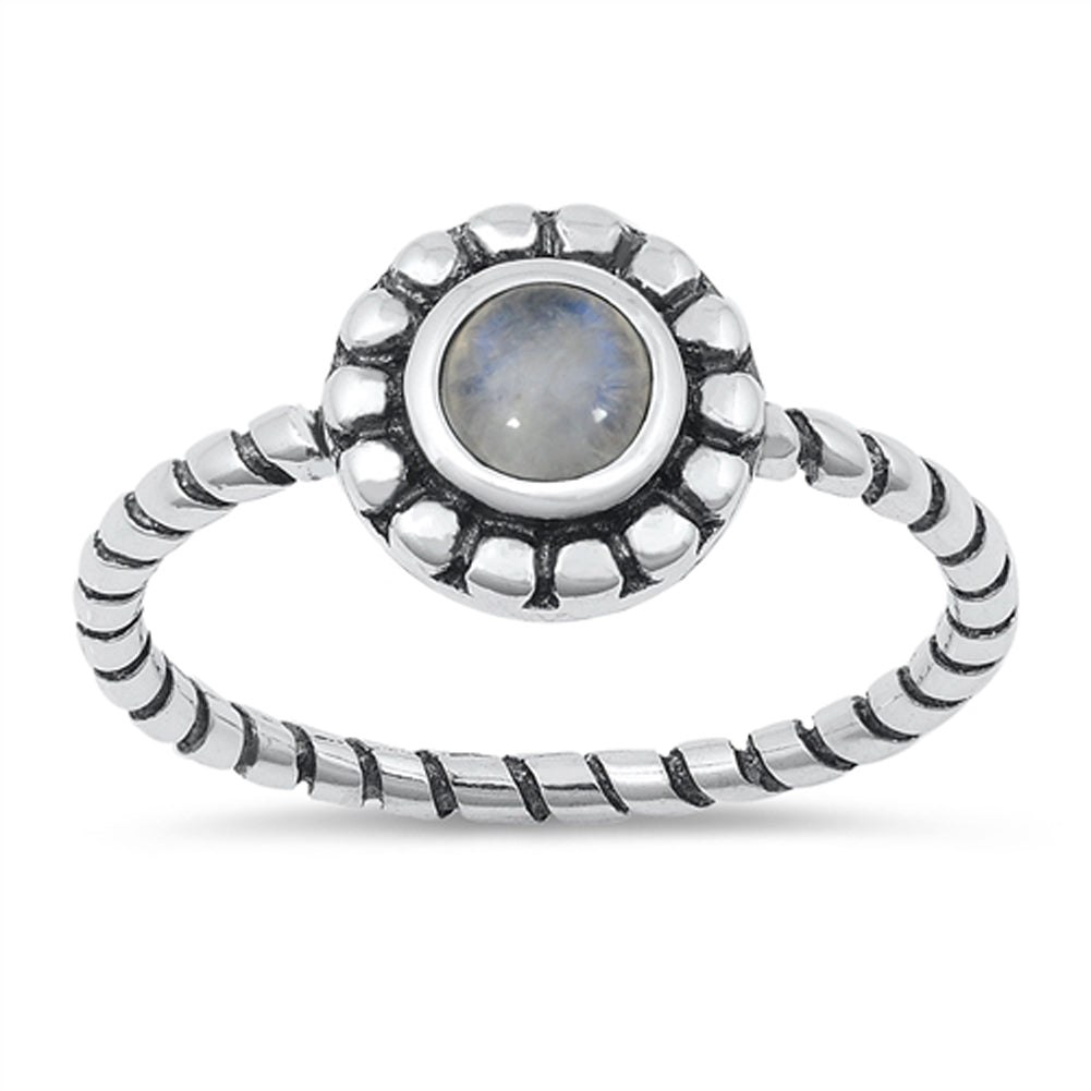 Bali Flower Rope Twist Moonstone Ring .925 Sterling Silver Band Sizes 4-10