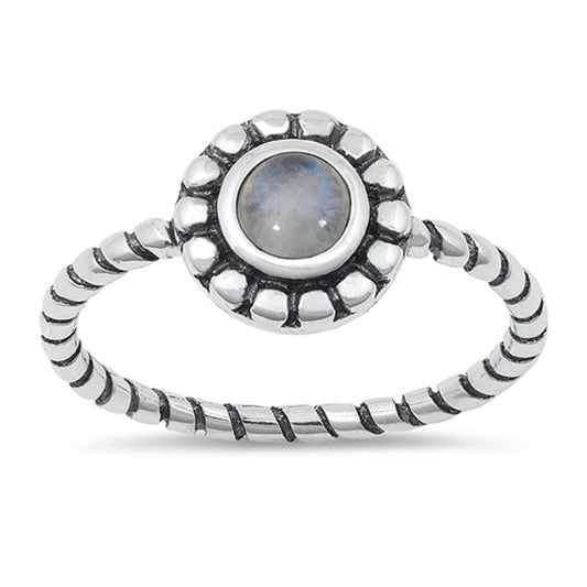Bali Flower Rope Twist Moonstone Ring .925 Sterling Silver Band Sizes 4-10