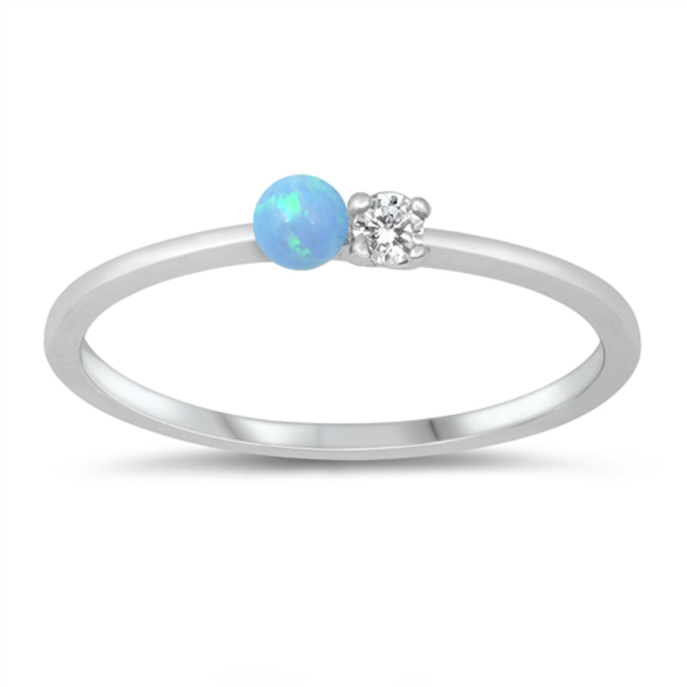 White CZ Blue Lab Opal Double Round Polished Ring New .925 Sterling Silver Band Sizes 4-10