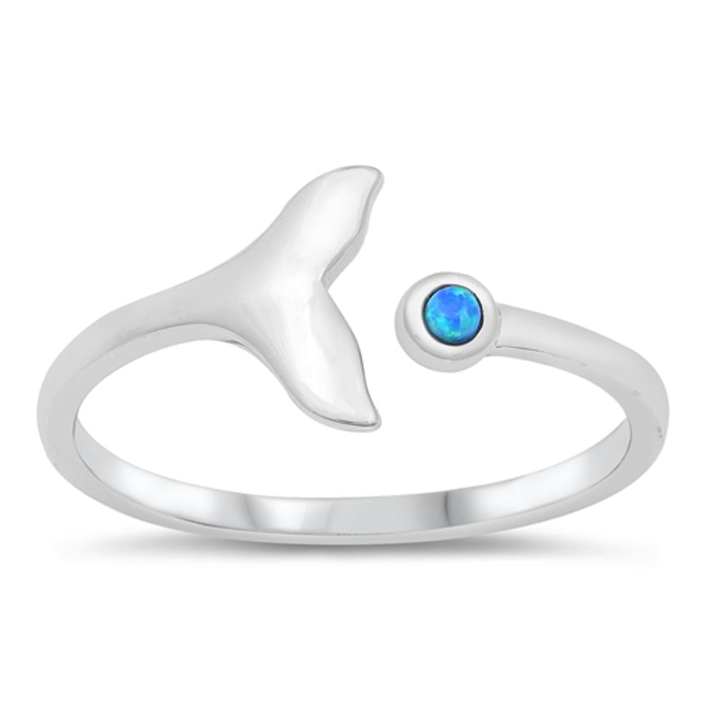 Blue Lab Opal Open Dolphin Whale Tail Ocean Ring .925 Sterling Silver Sizes 4-10