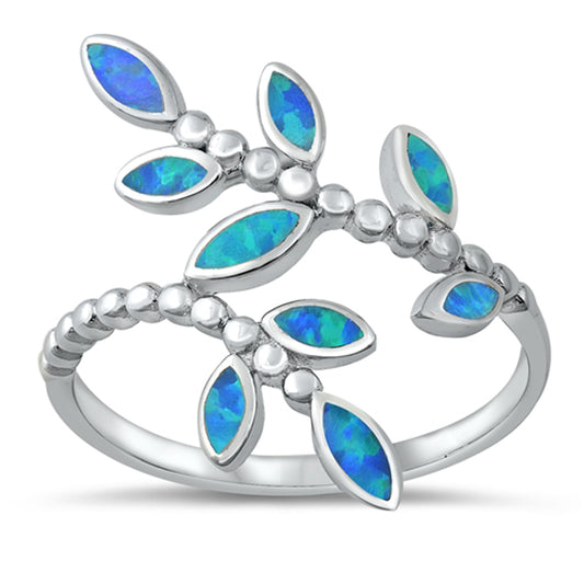 Blue Lab Opal Leaves Fashion Ring New .925 Solid Sterling Silver Band Sizes 5-10